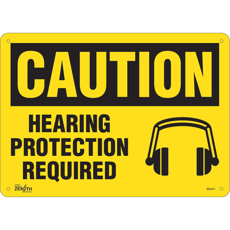 Panneau « Protection auditive obligatoire », 25,4 x 35,6 cm, plastique, anglais, avec pictogramme
