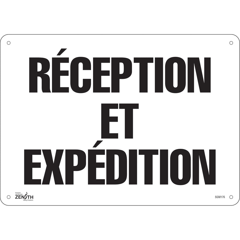 Enseigne «Réception et Expédition», 10" x 14", Aluminium, Français
