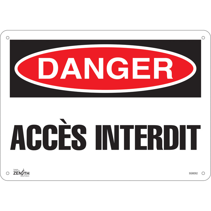 Enseigne « Accès Interdit », 10" x 14", Aluminium, Français