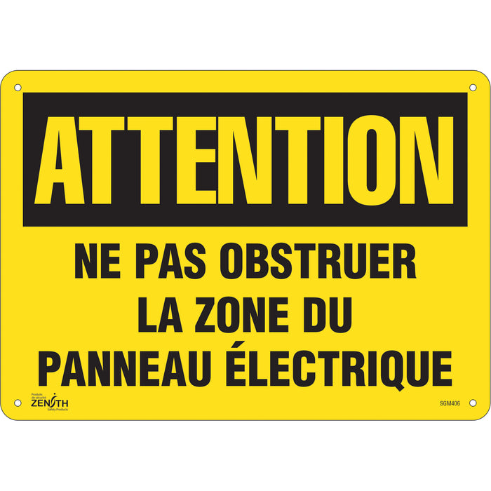 "Zone du Panneau Électrique" Sign, 10" x 14", Aluminum, French