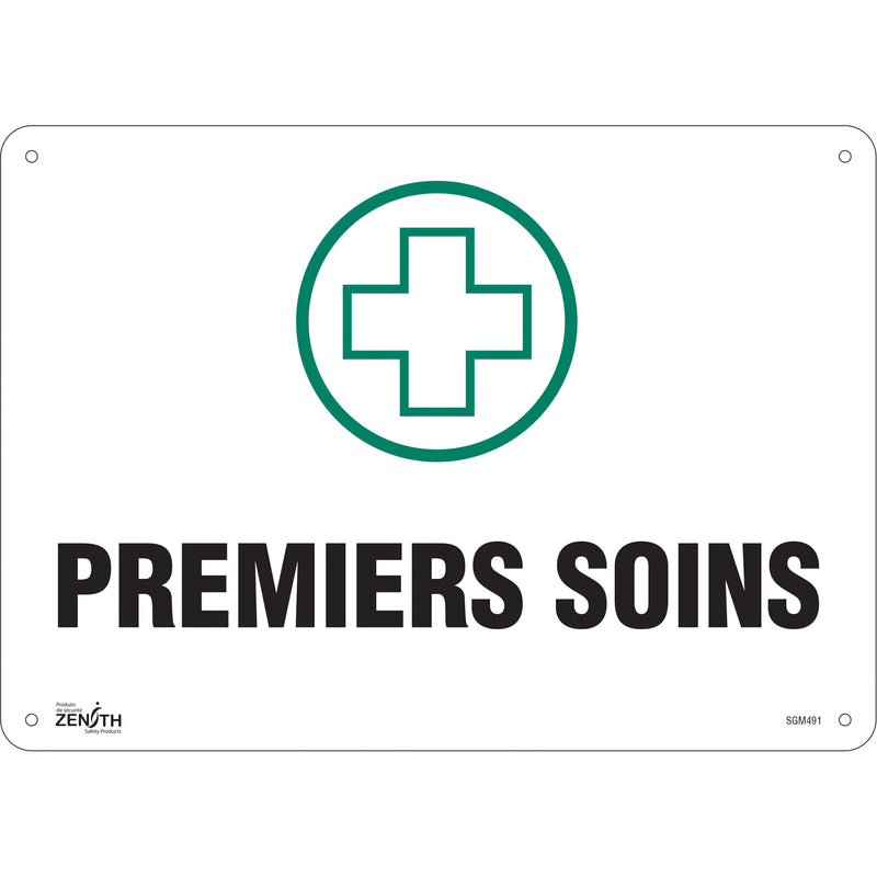 Panneau « Premiers Soins », 25,4 cm x 35,6 cm, plastique, français, avec pictogramme