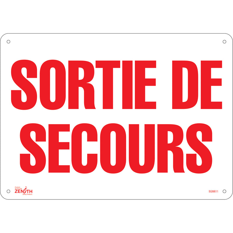 Enseigne «Sortie De Secours», 10" x 14", Plastique, Français