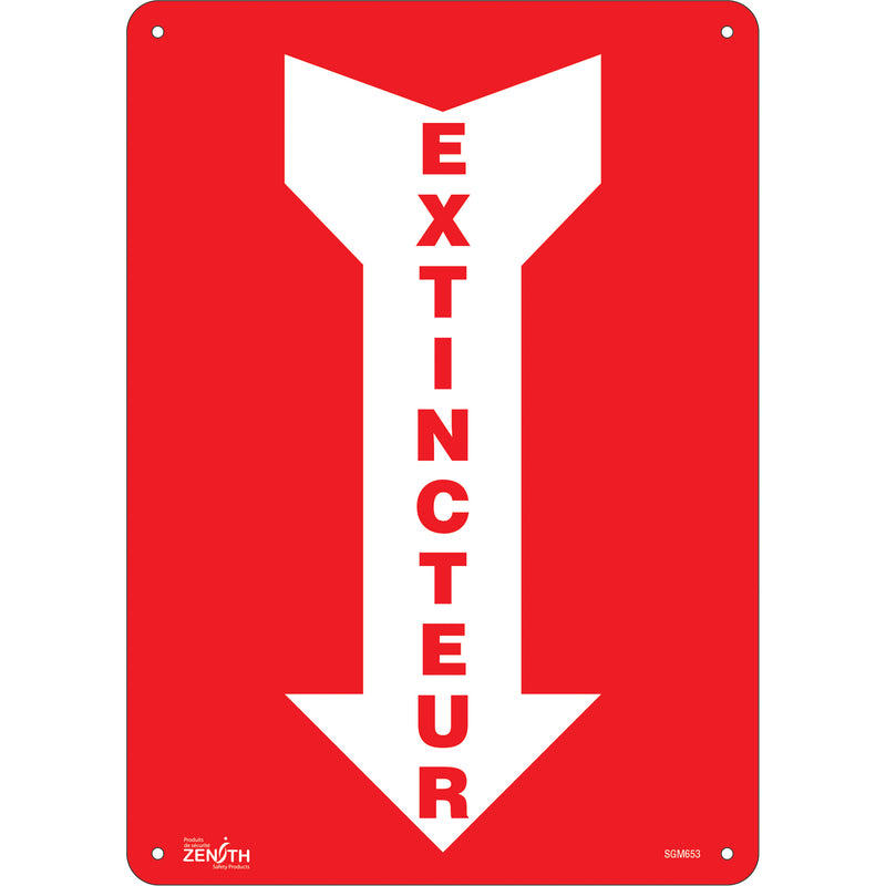 Panneau fléché « Extincteur », 35,5 cm x 25,4 cm, plastique, français, avec pictogramme