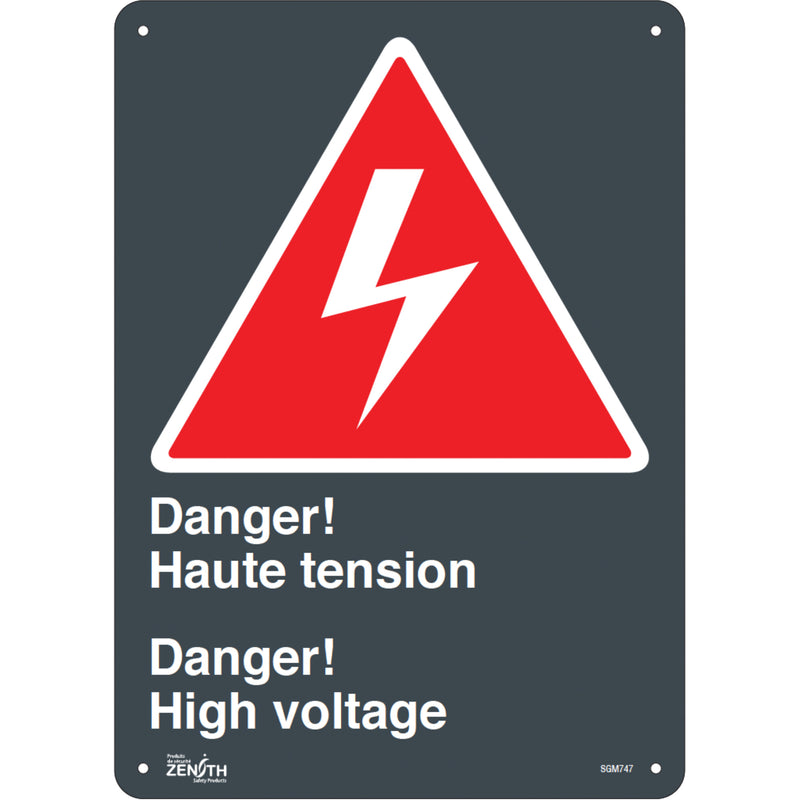 Panneau « Haute Tension », 14 po x 10 po, aluminium, bilingue avec pictogramme