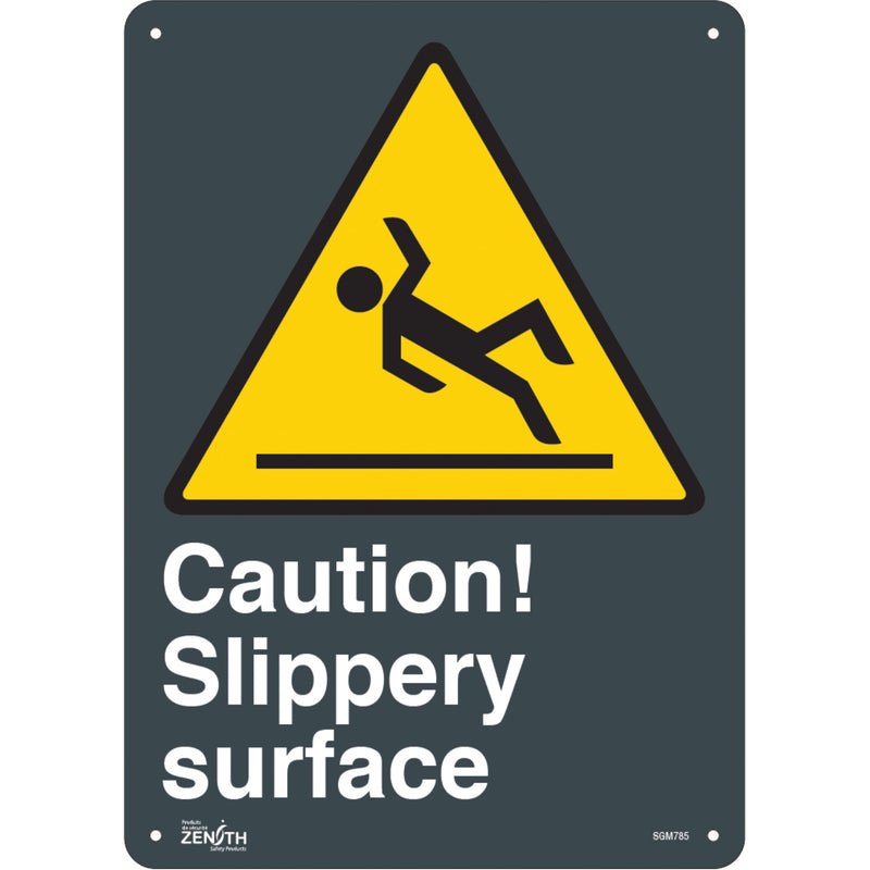 Panneau « Surface glissante », 35,5 cm x 25,4 cm, plastique, anglais, avec pictogramme