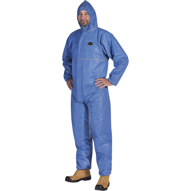 2075 Flame-Resistant SMS Disposable Coveralls, Size Large, Blue
