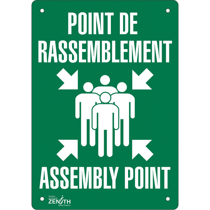 "Point de rassemblement/Assembly Point" Sign, 10" x 7", Aluminum, Bilingual with Pictogram