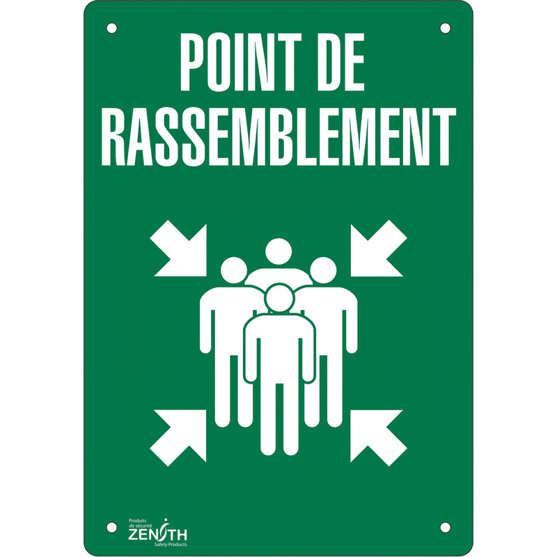 Panneau « Point de rassemblement », 35,5 cm x 25,4 cm, plastique, français, avec pictogramme