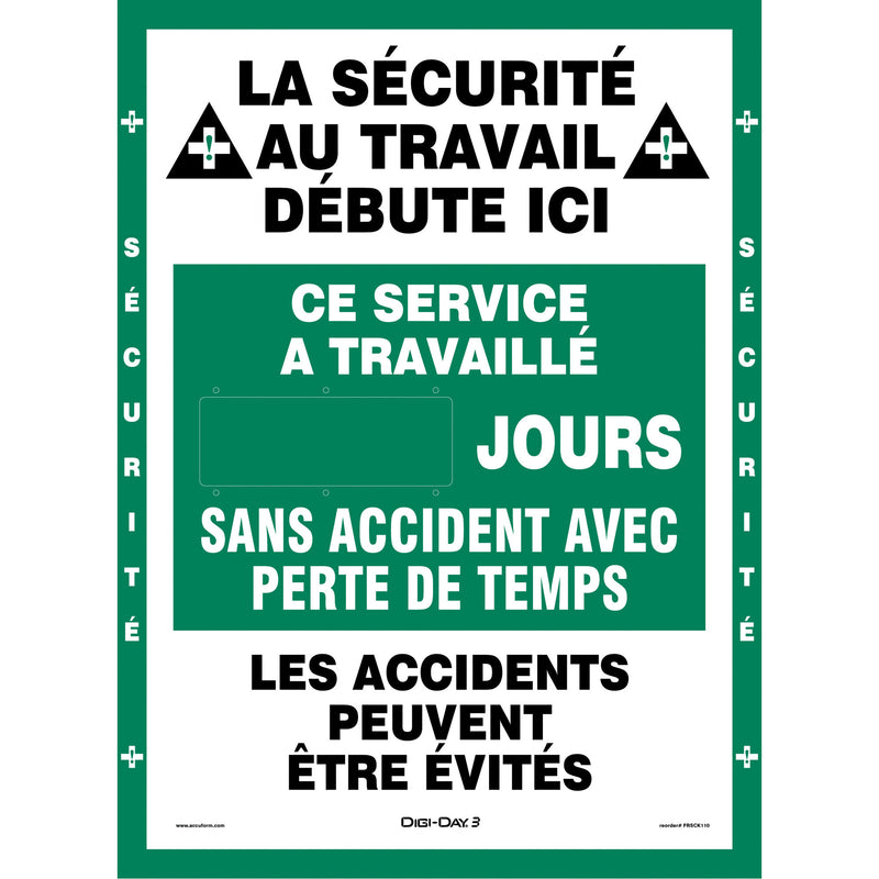 Jours sans accident Digi-Day® 3 Electronic Signal Scoreboard, 28" x 20", Aluminum, French with Pictogram