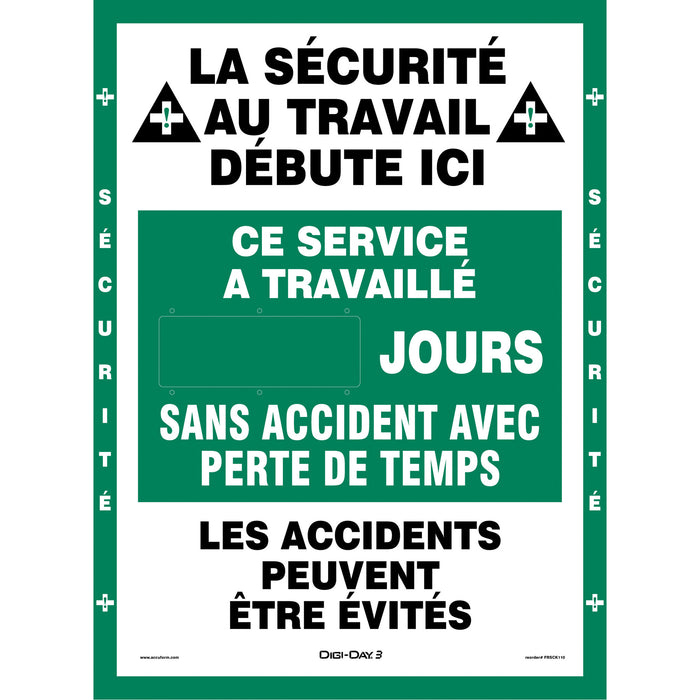 "Jours sans accident" Tableau d'affichage électronique Digi-Day® 3