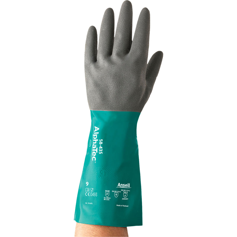 AlphaTec® 58-435 Series Chemical Resistant Gloves, Size 9, 15" L, Nitrile, Cotton/Flock-Lined Inner Lining, 10-mil