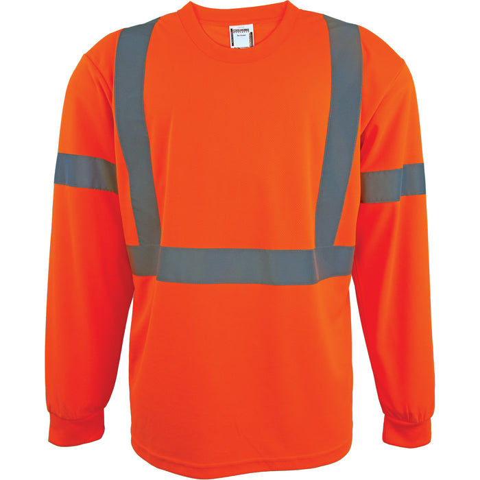 Long Sleeve Safety Shirt, Polyester, Medium, High Visibility Orange