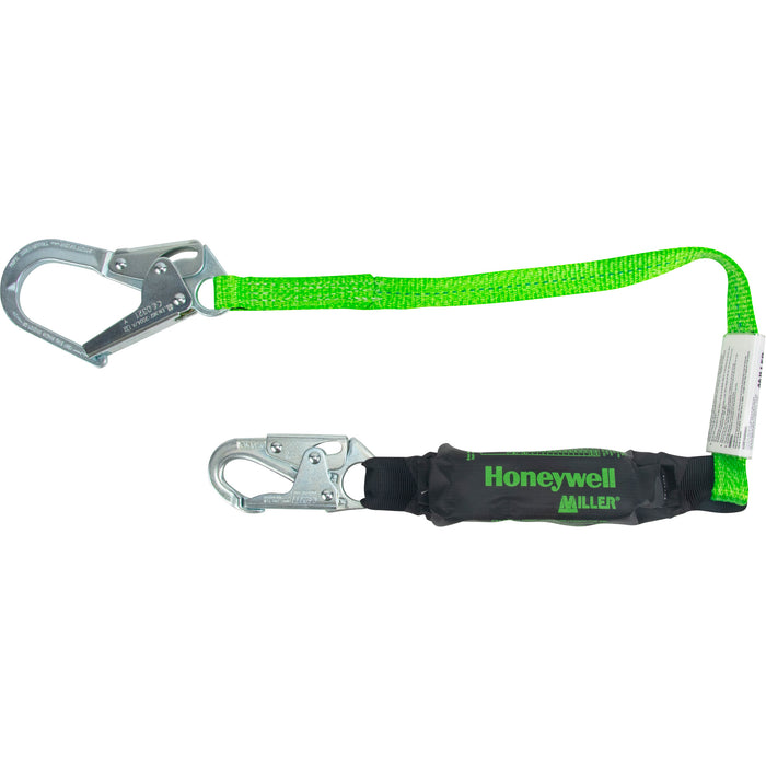 Miller® HP™ Shock-Absorbing Lanyard, 4', Locking Rebar Hook Center, Locking Snap Hook Leg Ends, Polyester