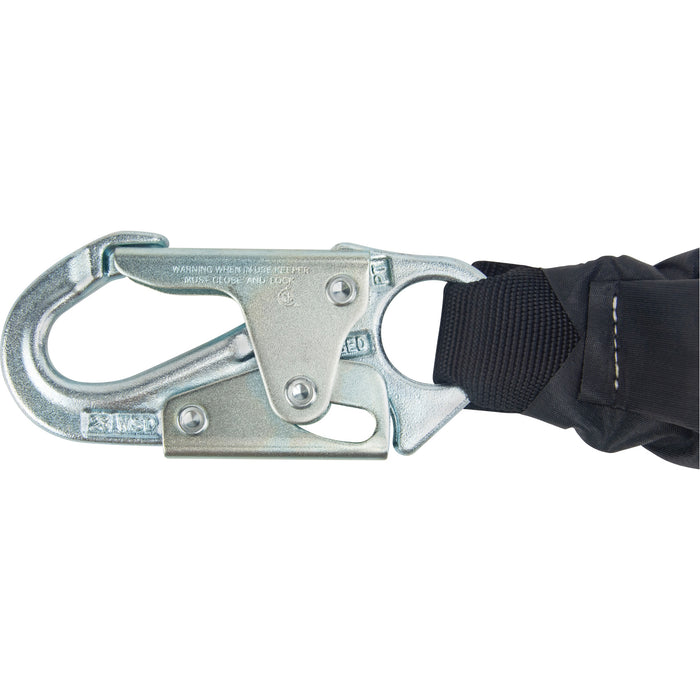 Miller® HP™ Shock-Absorbing Lanyard, 4', Locking Rebar Hook Center, Locking Snap Hook Leg Ends, Polyester