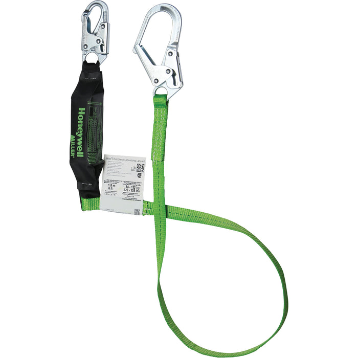 Miller® HP™ Shock-Absorbing Lanyard, 6', Locking Rebar Hook Center, Locking Snap Hook Leg Ends, Polyester