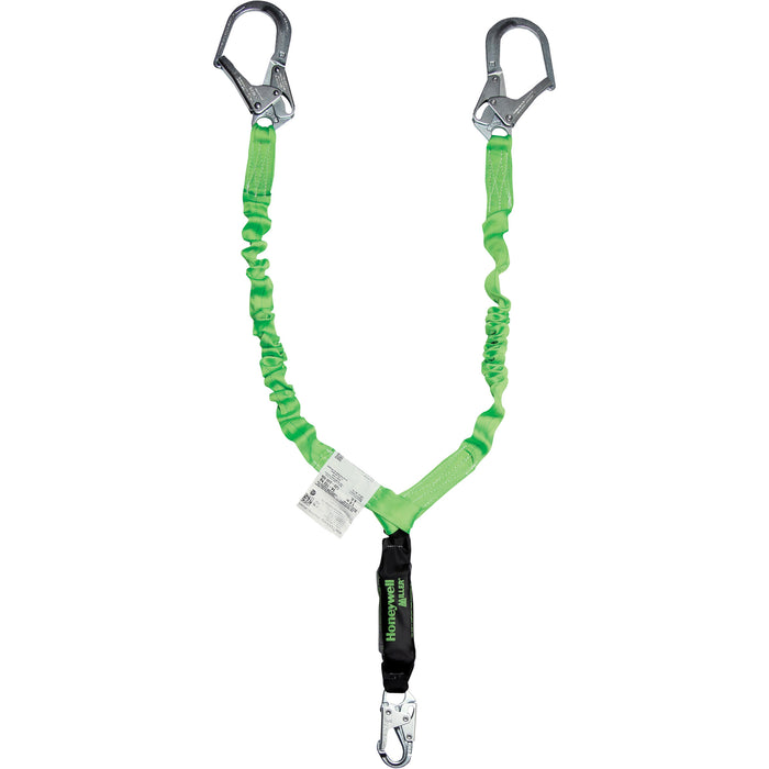 Miller® StretchStop® Shock-Absorbing Lanyard, 6', Scaffold Hook Center, Locking Snap Hook Leg Ends, Polyester