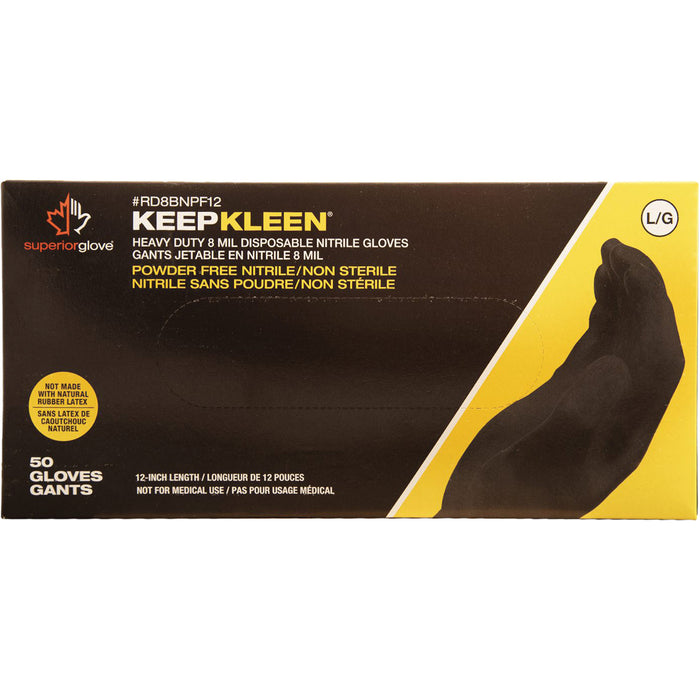 KeepKleen® Disposable Gloves, Medium, Nitrile, 8-mil, Powder-Free, Black