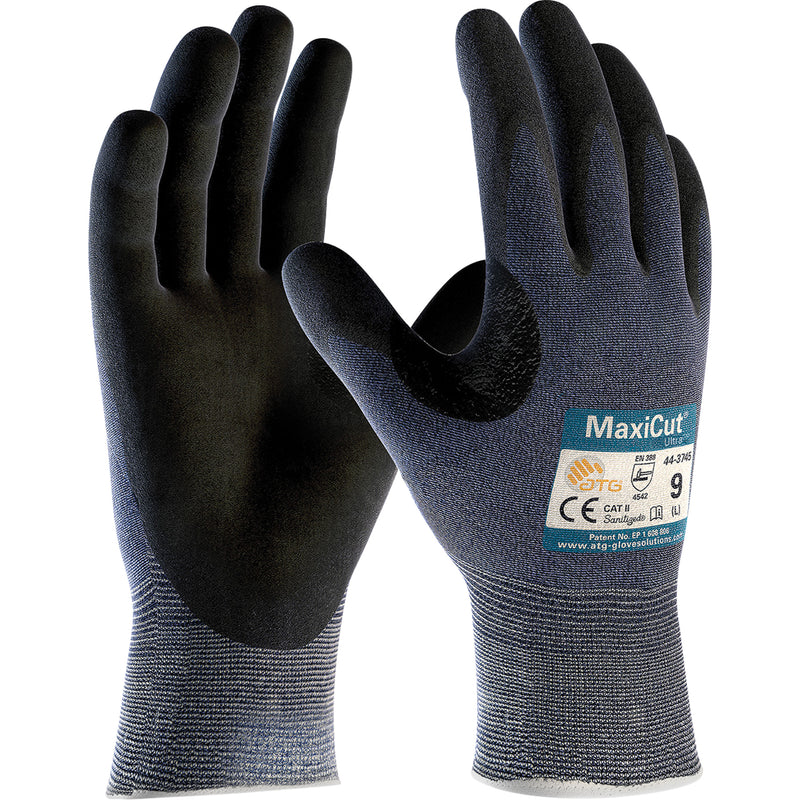 ATG MaxiCut® Ultra™ Cut Resistant Gloves, Size Large, 15 Gauge, Foam Nitrile Coated, HPPE Shell, ASTM ANSI Level A3/EN 388 Level 5/EN 388 Level C