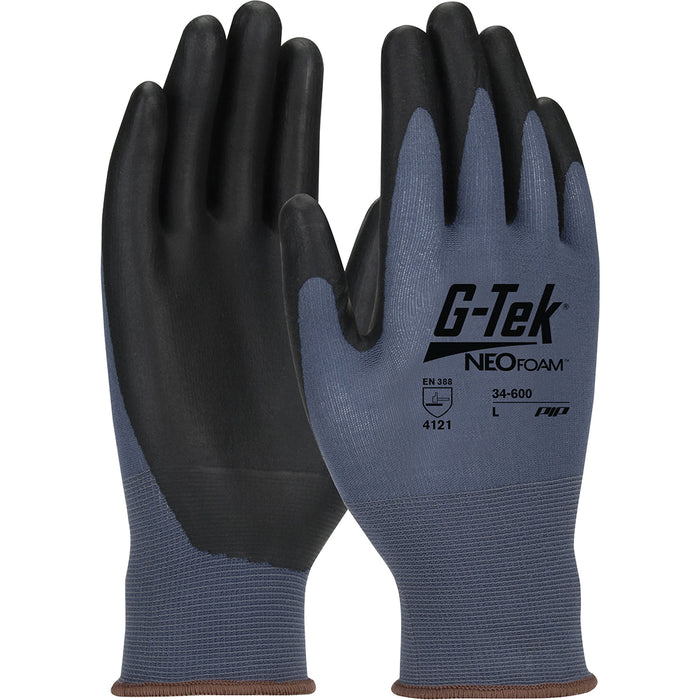 G-Tek® NeoFoam® Seamless Knit Coated Gloves, Large, Polyurethane Coating, 15 Gauge, Nylon Shell