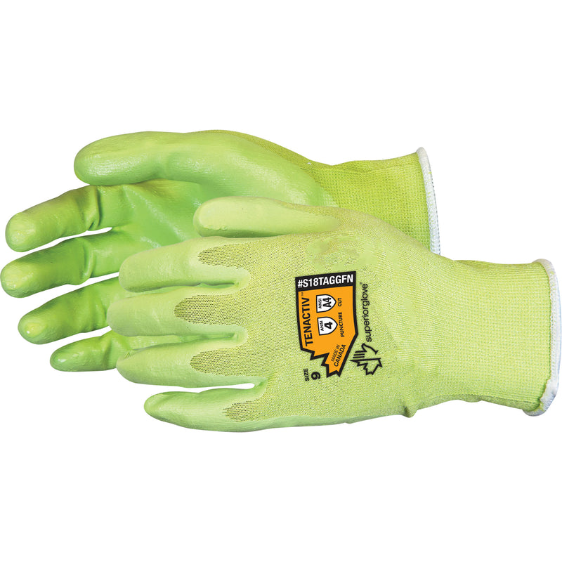 Composite Filament Fiber Cut-Resistant Hi-Viz Glove, 9, 18 Gauge, Foam Nitrile Coated, ANSI/ISEA 105 Level 4