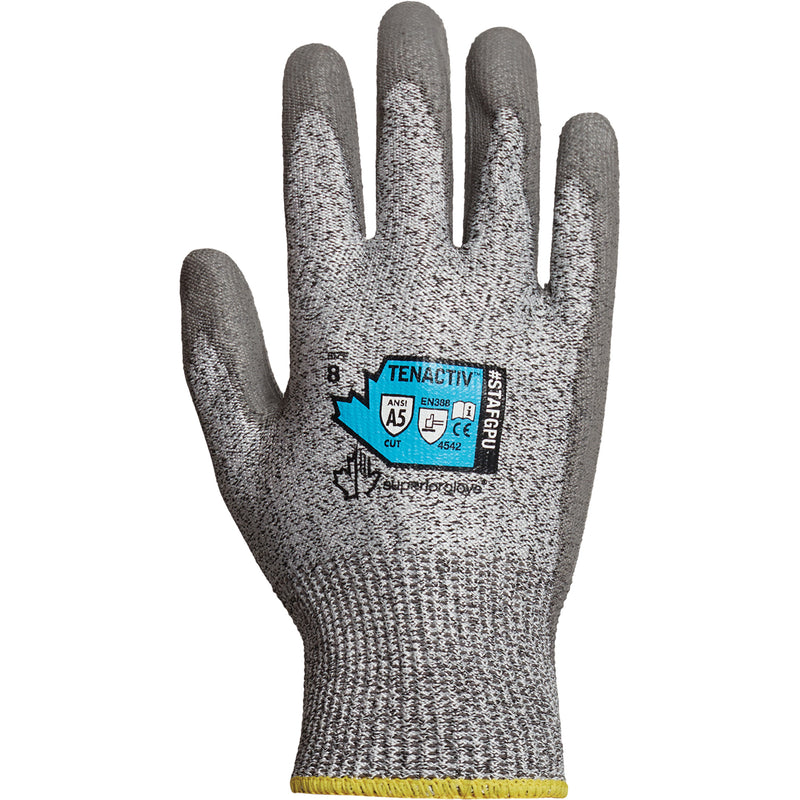 Composite Filament Fiber Cut-Resistant Knit Gloves, Size 7, 13 Gauge, Polyurethane Coated, TenActiv™ Shell, ASTM ANSI Level A5