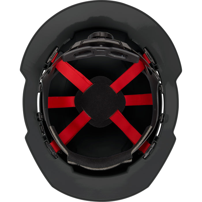 Full Brim Hardhat with 6-Point Suspension System, Ratchet Suspension, Black