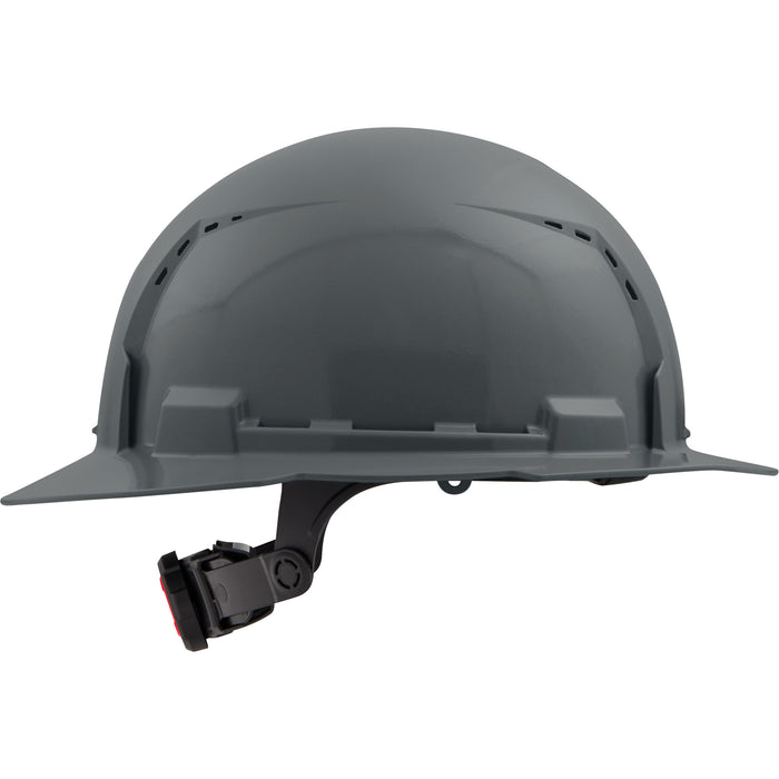 Full Brim Hardhat with 6-Point Suspension System, Ratchet Suspension, Grey