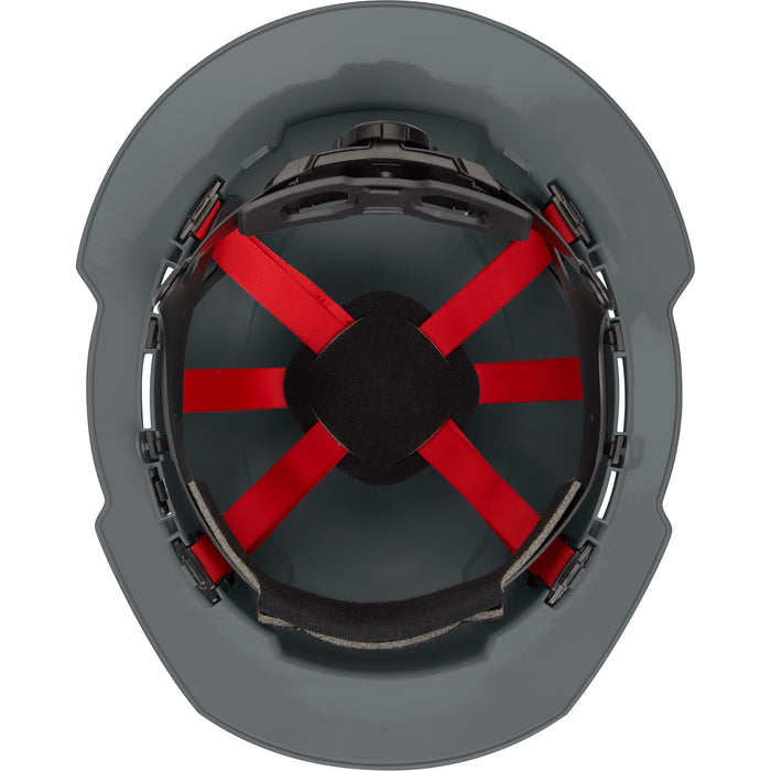 Full Brim Hardhat with 6-Point Suspension System, Ratchet Suspension, Grey