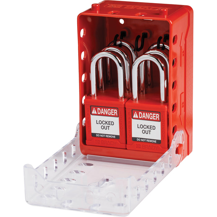 Ultra Compact Group Lockout Box with Nylon Safety Lockout Padlocks, Red