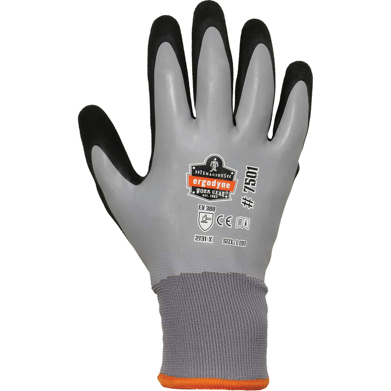 ProFlex 7501 Coated Waterproof Winter Work Gloves, X-Large, Nitrile/Latex Coating, 10/15 Gauge, Polyester Shell