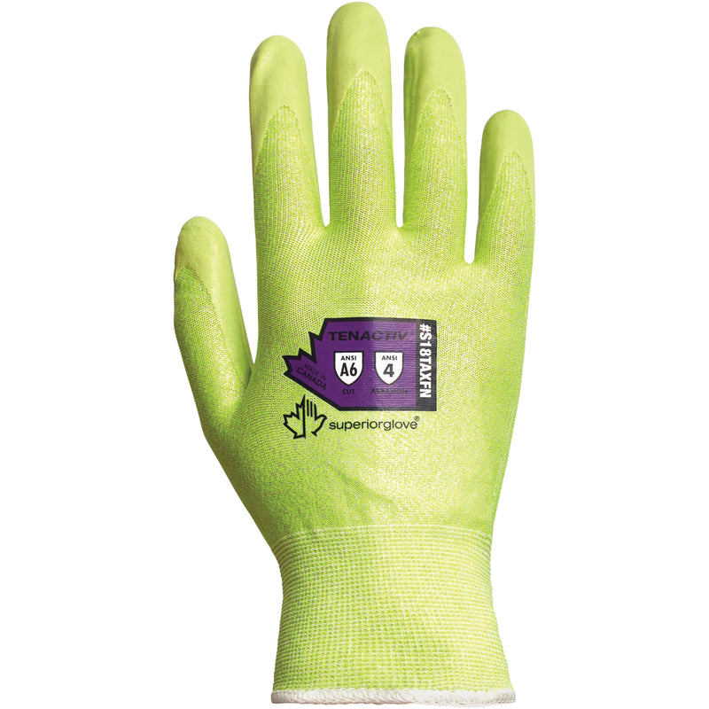 Hi-Viz S18TAXFN Cut-Resistant Gloves, Size 8, 18 Gauge, Foam Nitrile Coated, TenActiv™ Shell, ASTM ANSI Level A9