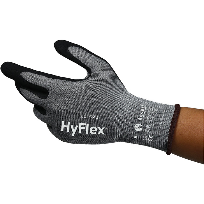 HyFlex® 11-571 Cut-Resistant Gloves, Size 6, 15 Gauge, Nitrile Coated, Nylon/HPPE/Spandex Shell, ASTM ANSI Level A4/EN 388 Level D
