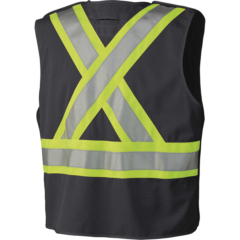 6937 Tear-Away Safety Mesh-Back Vest, Black, Large, Polyester