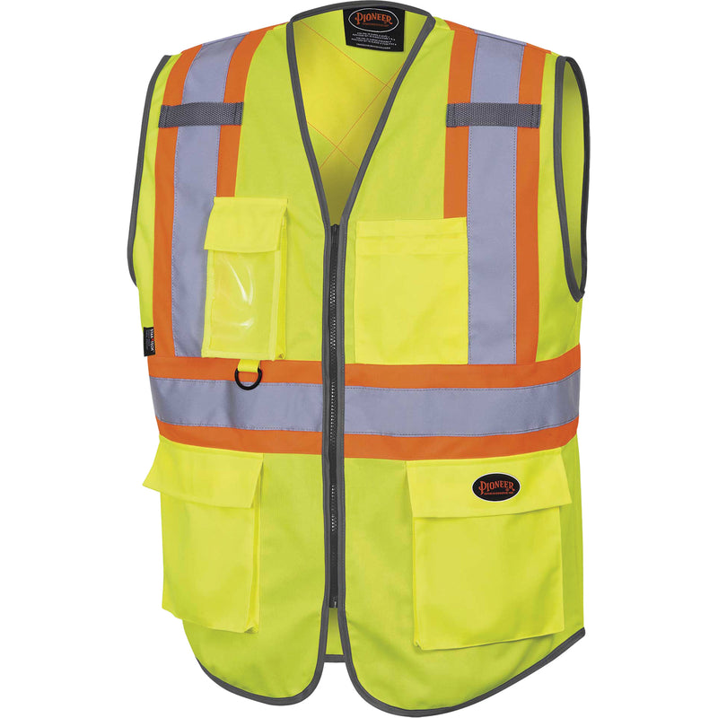 6959 Zip-Front Safety Vest, High Visibility Lime-Yellow, Small, Polyester