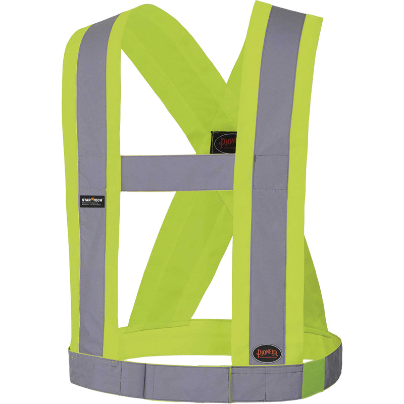 5492 4" Wide Adjustable Safety Sash, Meets/Exceeds CSA Z96 Class 2 - Level 2, High Visibility Lime-Yellow, Silver Reflective Colour, One Size