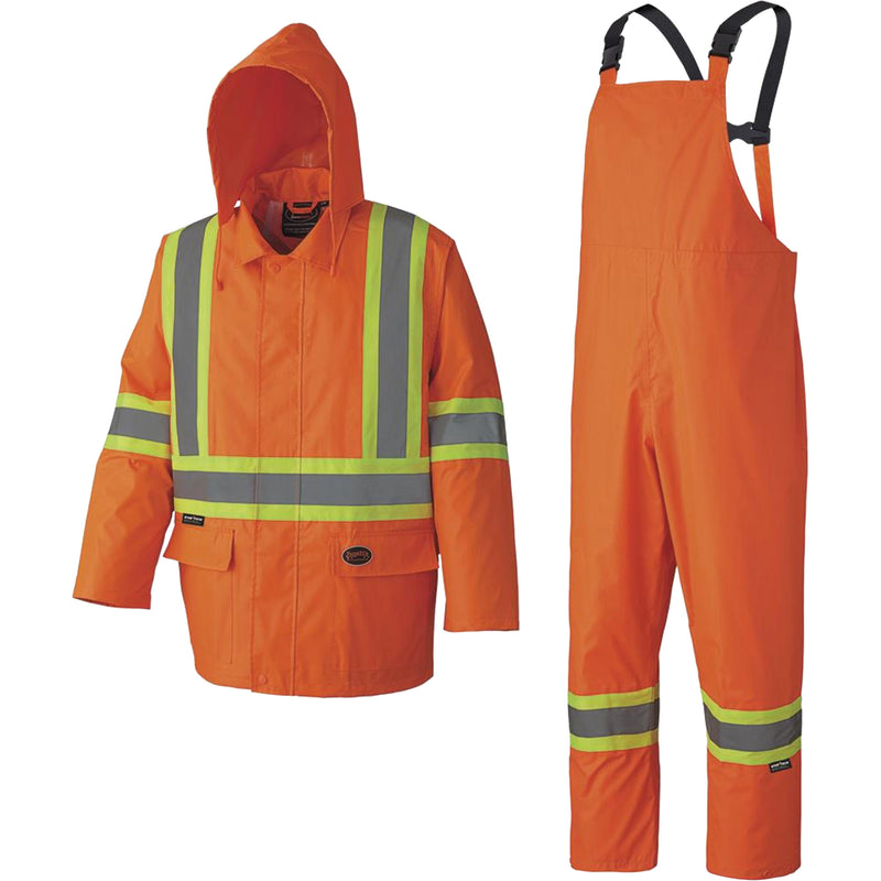 5608 210D Waterproof Rain Suit, Polyester/PVC, X-Large, High Visibility Orange