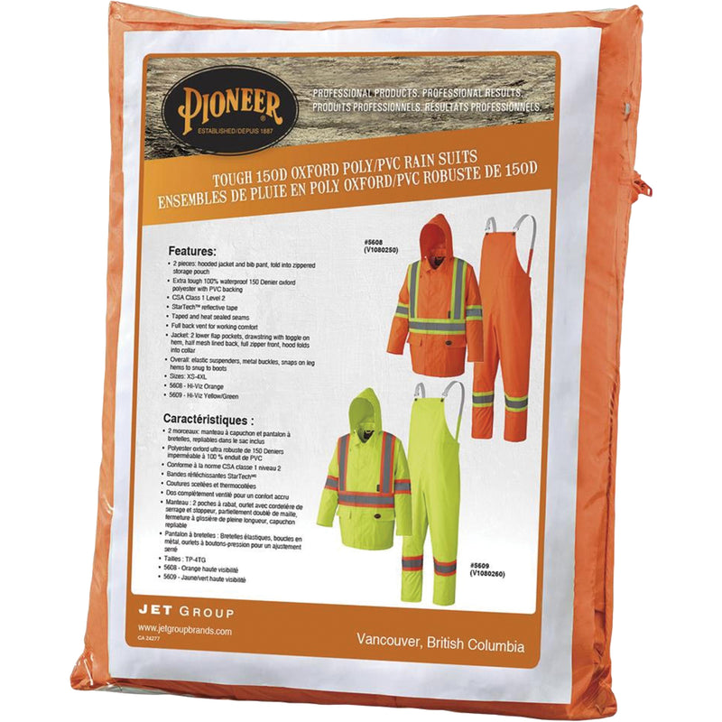 5608 210D Waterproof Rain Suit, Polyester/PVC, X-Large, High Visibility Orange