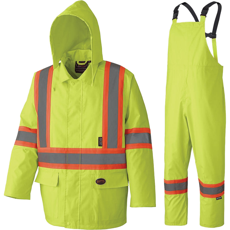 5609 210D Waterproof Rain Suit, Polyester/PVC, 3X-Large, High Visibility Lime-Yellow