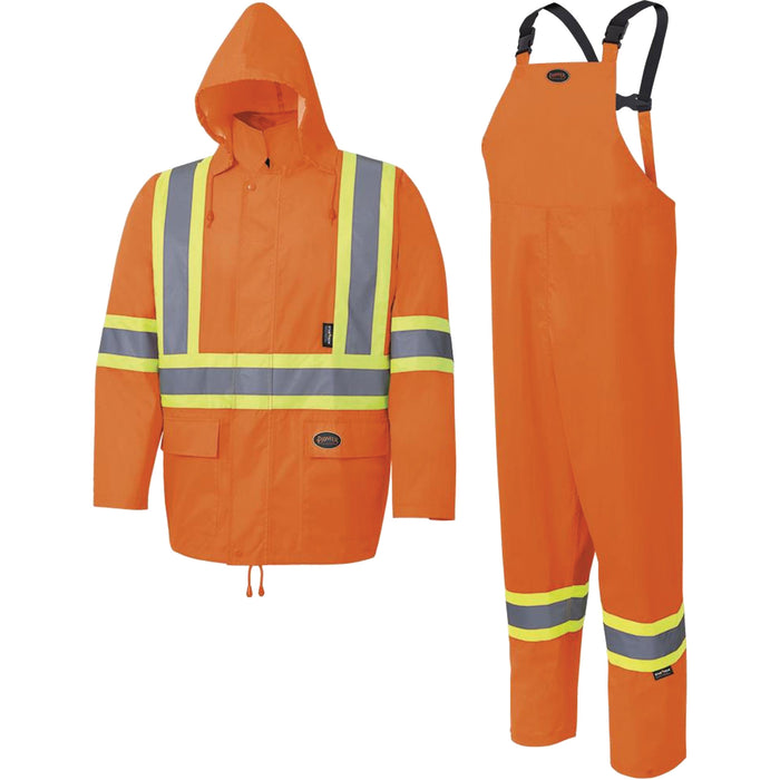 150D Rain Suit, Polyester/Polyurethane, Small, High Visibility Orange