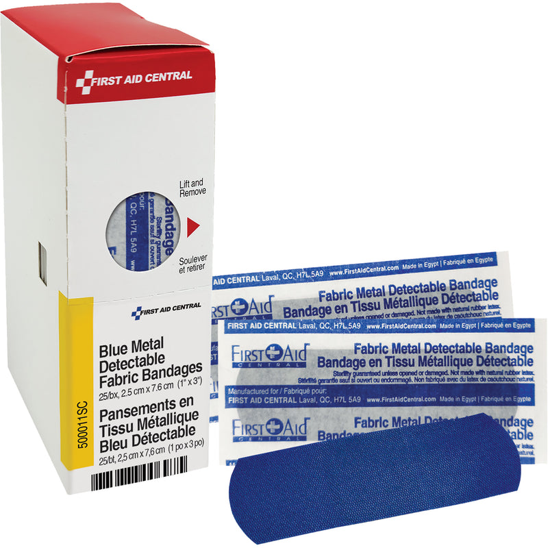 Fabric Blue Detectable Bandages, Rectangular/Square, 1", Fabric Metal Detectable, Sterile