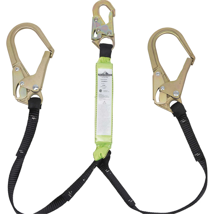 SA-64022-4 Shock Absorbing Lanyard, 4', Rebar Hook Center, Snap Hook Leg Ends, Polyester