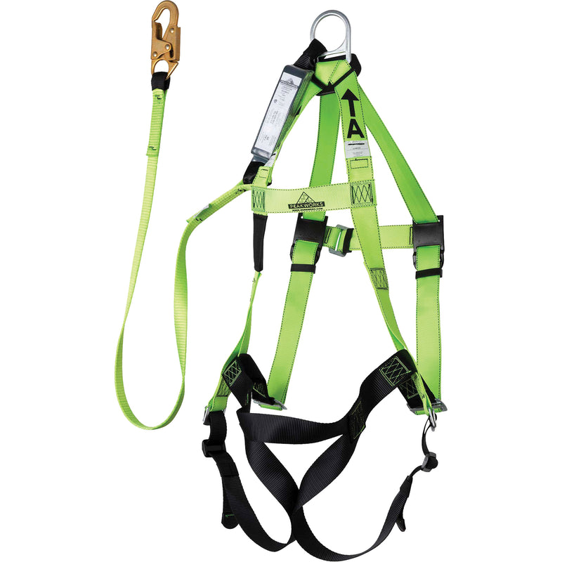 FBH-10000A6440-6 Contractor Series Safety Harness with Shock Absorbing Lanyard, Harness/Lanyard Combo