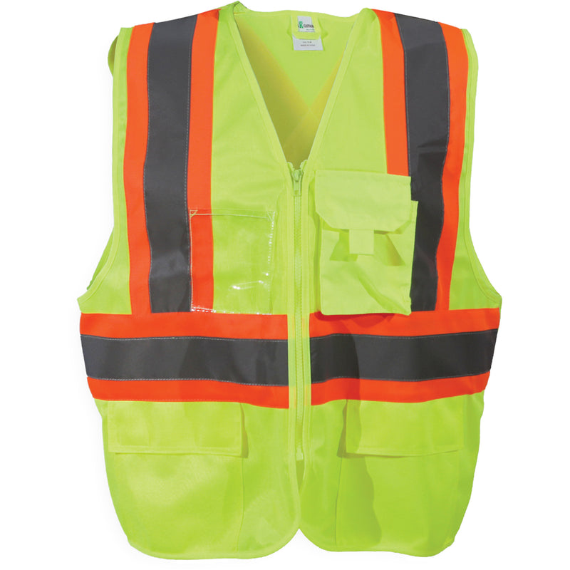 Zipper Safety Vest, High Visibility Lime-Yellow, Large/X-Large, Polyester