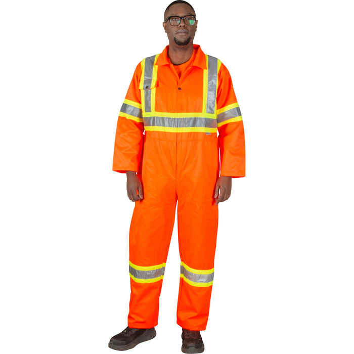 Unlined Safety Coveralls, Large, High Visibility Orange