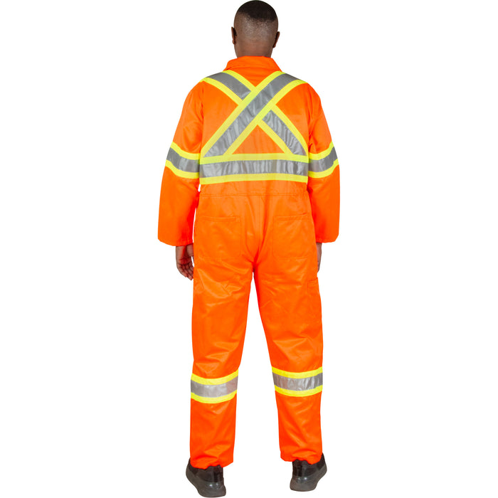 Unlined Safety Coveralls, Large, High Visibility Orange