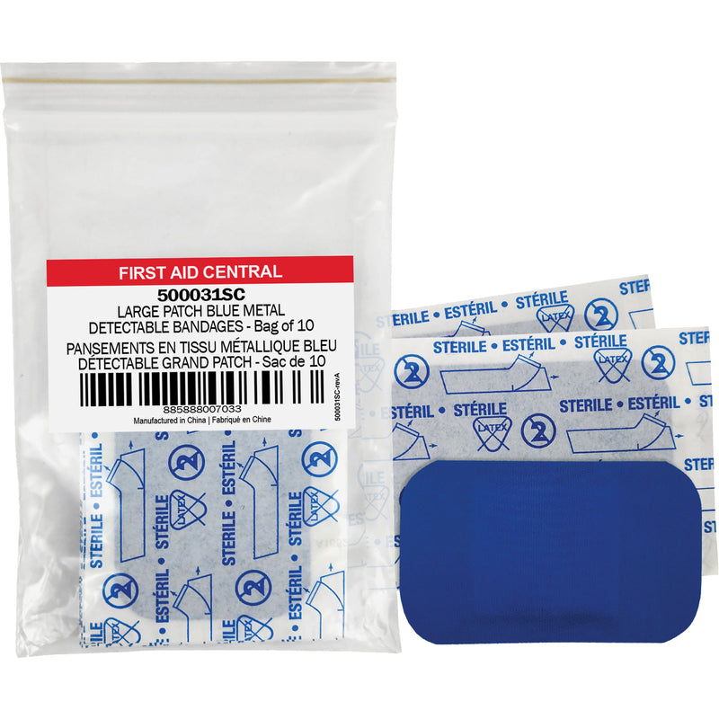 Blue Adhesive Bandages, Rectangular/Square, 3", Fabric Metal Detectable, Non-Sterile