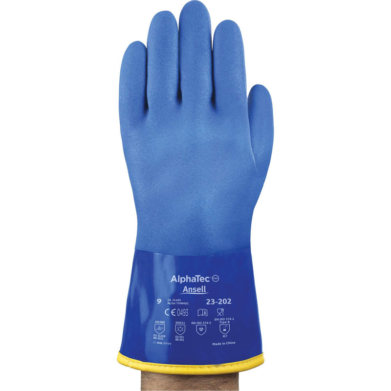 AlphaTec® 23-202 PVC Gloves, Size 8, 11.8" L, Cotton, Fleece Inner Lining