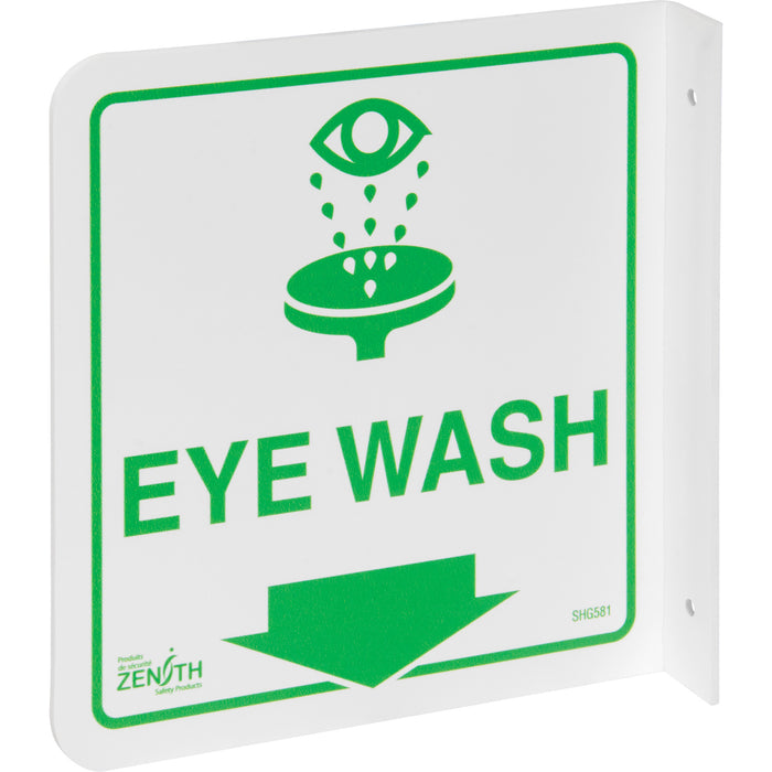 90° Projecting "Eye Wash" Sign, 8" x 8", Plastic, English with Pictogram