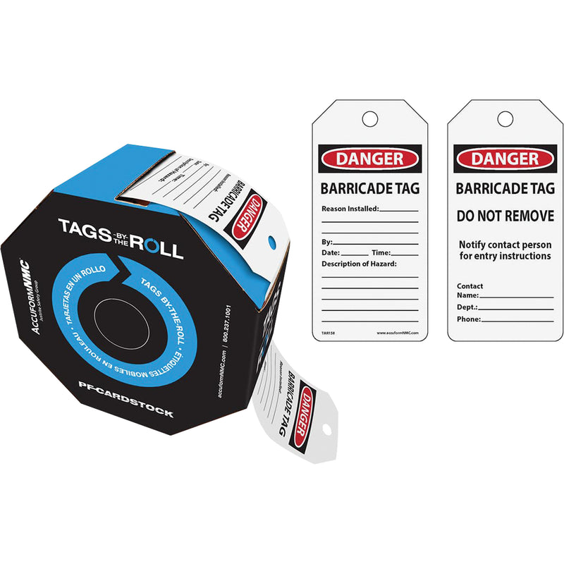 Danger Barricade Tags, Cardstock, 3" W x 6-1/4" H, English