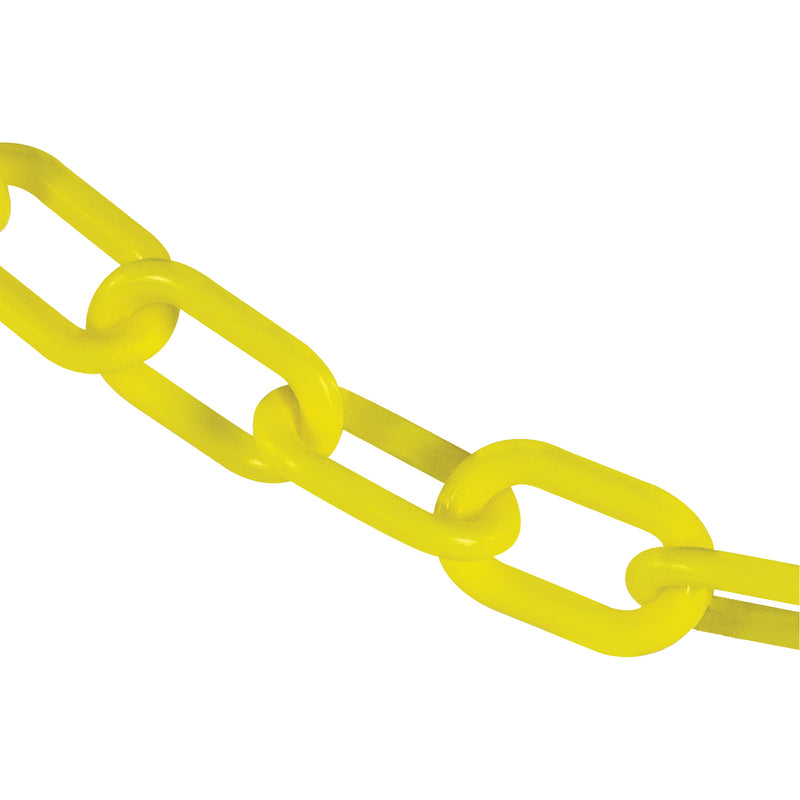 Heavy-Duty Plastic Safety Chain, Yellow, 2" Link, 25' Length